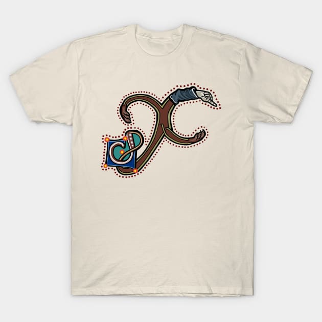Letter X Manicule W 14C Maastricht Psalter parody T-Shirt by Donnahuntriss